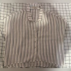 Monk & Lou Striped White Linen Button Up Top